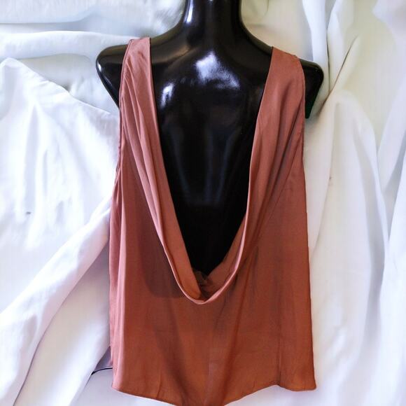 Anthropologie Brown Draped Low-Back Sleeveless Blouse ~ 1X Plus, NEW - Picture 3 of 5